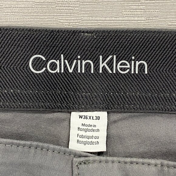Calvin Klein Chino Pants Mens 36 x 30 Gray Slim Fit Straight Flex Waist Cotton - Picture 7 of 13